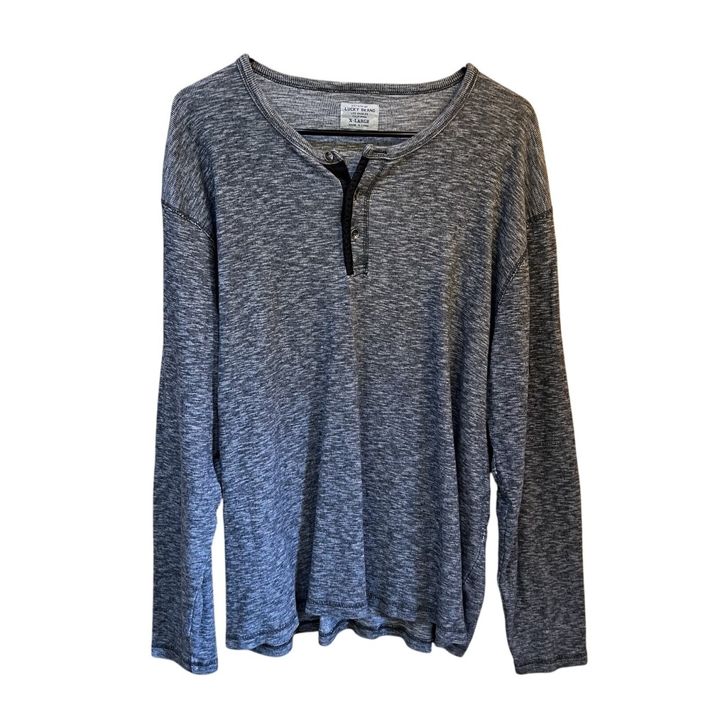 Lucky Brand Henley Shirt Mens Extra Large XL Long Sleeve Gray Button